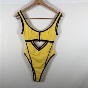 ASOS Butter Yellow Cutout Swimsuit with Black Edging